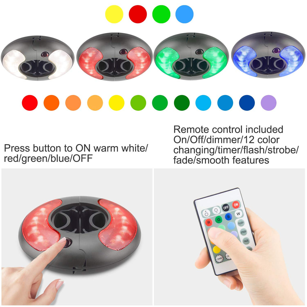 Battery Operated Hanging Lights Outdoor Patio Umbrella Light with Remote12Colors Changing Camping Tent Light Outside Brightness Dimmable and Timer Setting 120Lumens (Black)