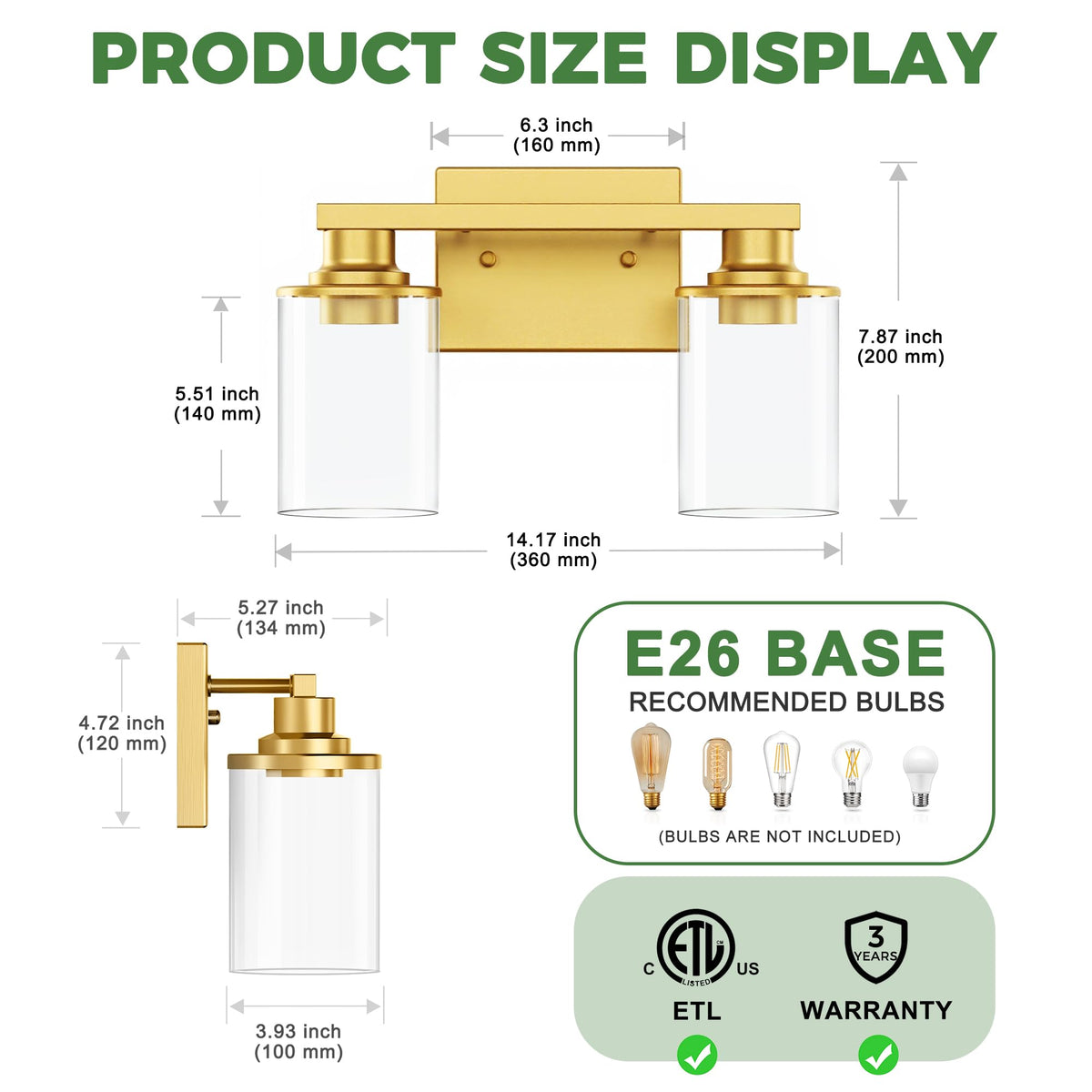 Gold Bathroom Light Fixture Over Mirror 2 (Gold / 2-Light)