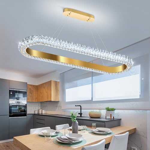 40'' Oval Ring Crystal Chandelier Modern LED Dimmable Ring Pendant Light Chandelier for Dining Room Living Room Gold (Gold / 1 Ring Oval 40")