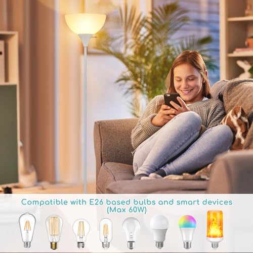 Floor Lamp LED Standing Lamps with White Plastic Shade (White)