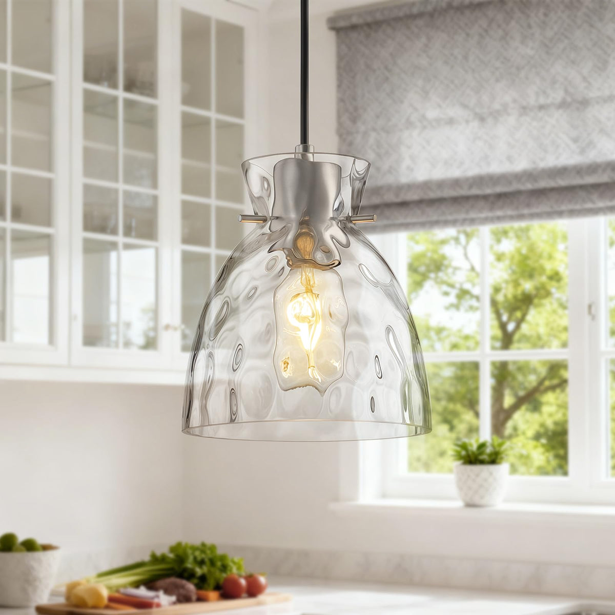5.9" Hammered Glass Mini Pendant Lights for Kitchen Island Brushed Nickel (2-Pk Brushed Nickel / D5.9")