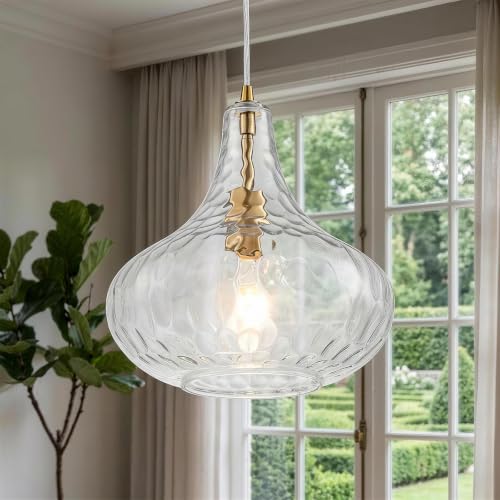 11" Hammered Glass Pendant Lights Kitchen Island Gold (Gold-Water ripples / 1-Light)