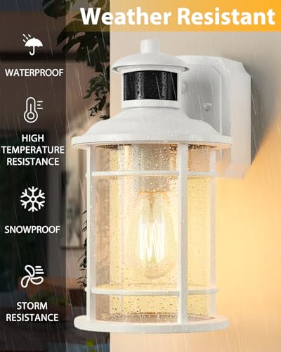 2 Pack White Porch Lights with Outlet (2 Pack / White)