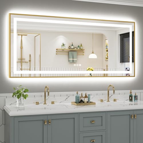 72x32 Inch LED Bathroom Mirror with Gold Frame (Backlit+front Lit With Gold Frame / 72"L x 32"W)