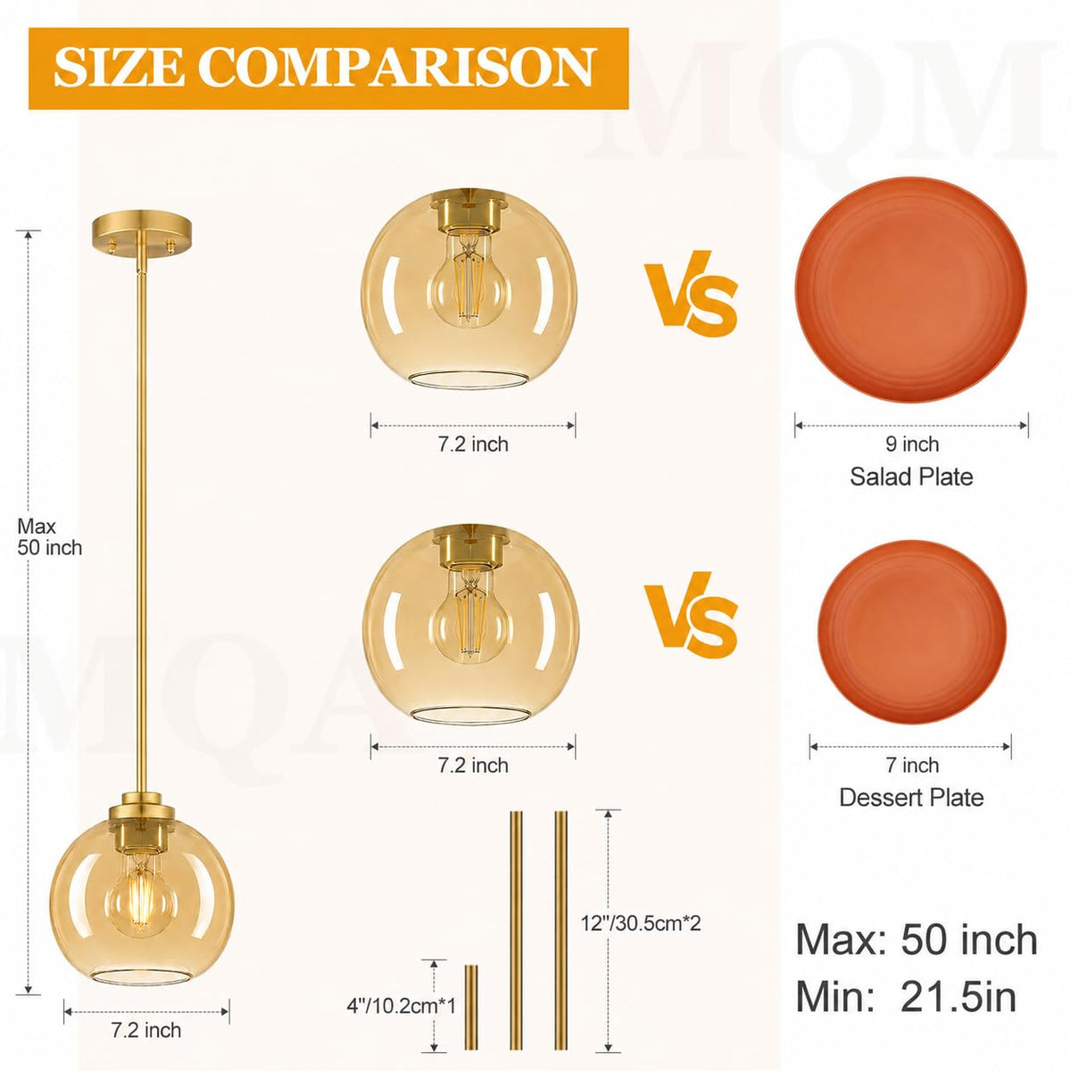 2 Pack Modern Globe Pendant Lights Kitchen Island Amber Glass (Brushed Gold + Amber Glass 2 Pack)