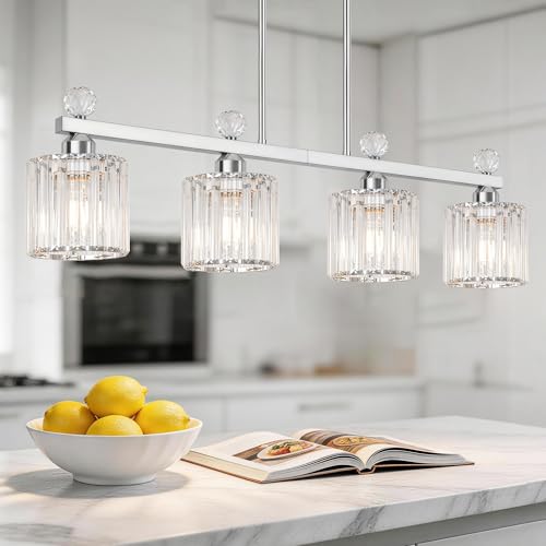 32" Crystal Island Light for Kitchen 4 (Chrome / 4 light-32in)