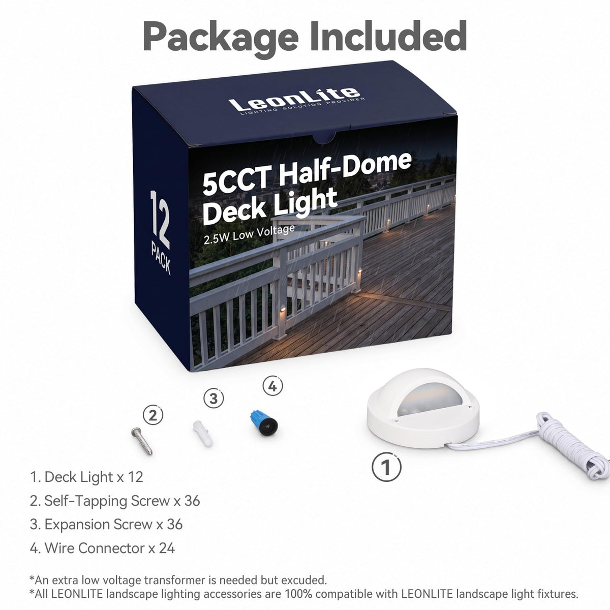 12 Pack 5CCT 3.74 Inch Low Voltage LED Deck Lights (White)