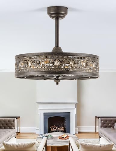 Vintage Chandelier Ceiling Fan with Light (Antique Bronze / 21 Inch)