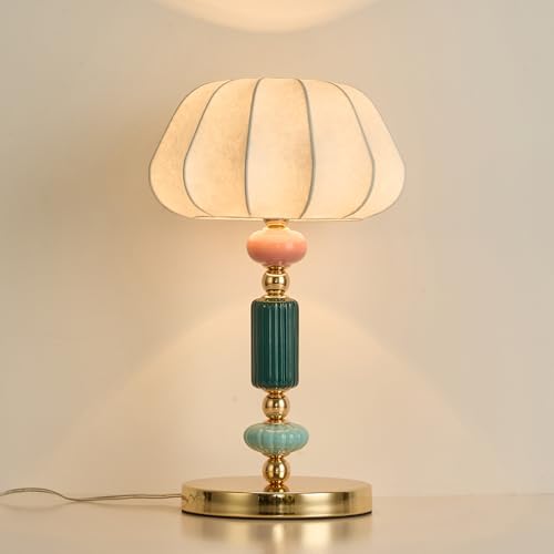 Modern White Fabric Table Lamp Plug in Metal Base Desk Light with Plug Cord Switch for Bedroom Bedside Living Room (11in / White)
