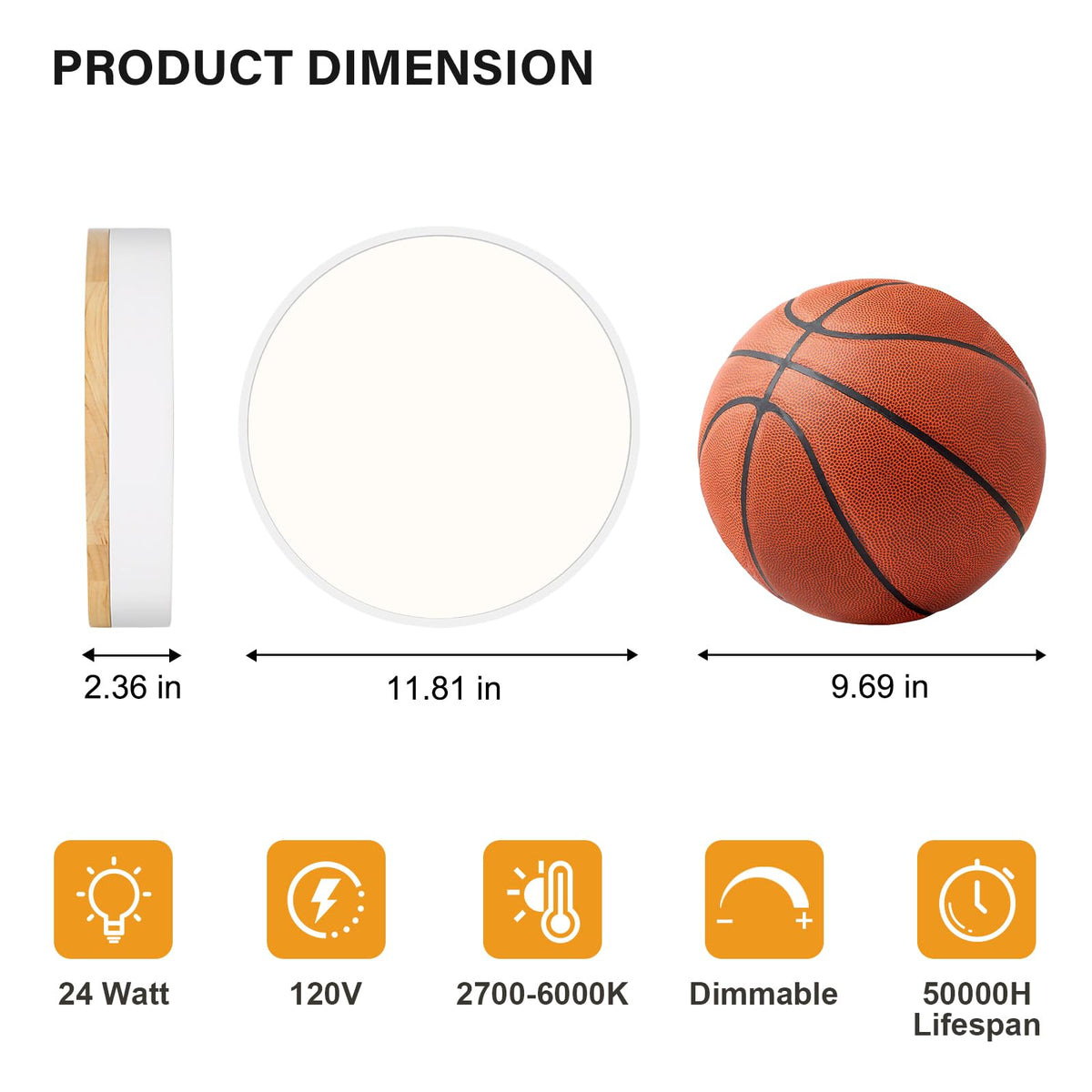 Dimmable LED Wood White Round Flush Mount Ceiling Light 11.81 Inch (White- Dimmable / 11.81 Inch)