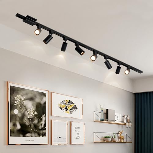 4 Light LED Track Lighting Kit with 3.3FT H Track Lighting Rails & Floating Canopy Connector (Black / 4 Lights)