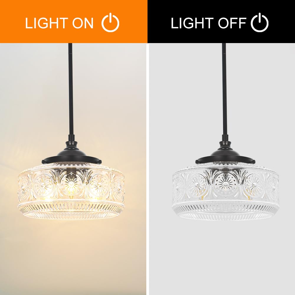 Black 3 Light Pendant Lights Kitchen Island Adjustable Hanging Sink Light (Black+Clear Glass / 11.8in)