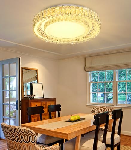 23.6" Dimmable Crystal Chandelier Modern LED Flush Mount Ceiling Light Fixtures for Living Room Bedroom Hallway Kitchen Island Staircase Gold (23.6" Gold)