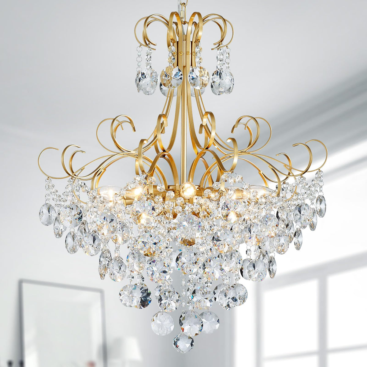 Crystal Chandelier (Gold / 28" High 23" Wide)