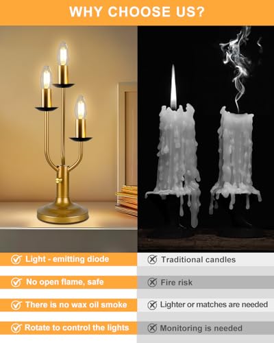 Mid Century Modern Vintage Candelabra Table Lamp Dimmable Gold Lamp (16-Gold 3-Light Candelabra)