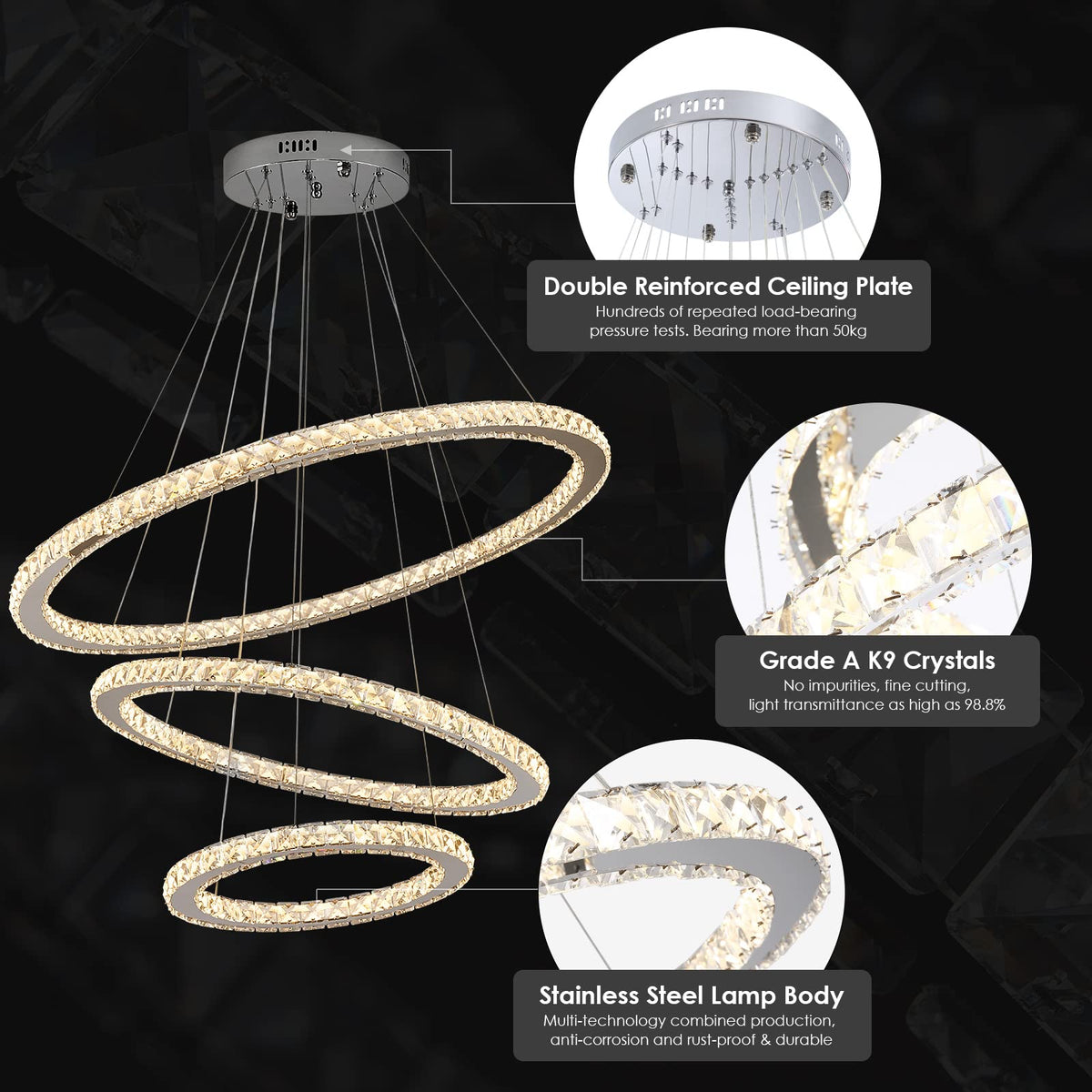 LED Chandelier (3 ring (12"-20"-28"))