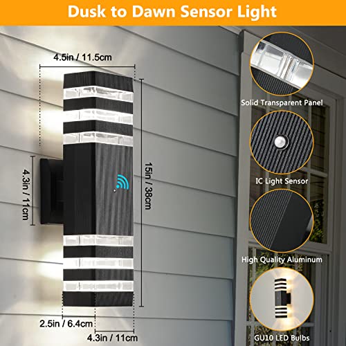 1 Pack LED Porch Light Outdoor Wall Lights Fixture with Sensor (Black / 3 Layer - 15 Inch)