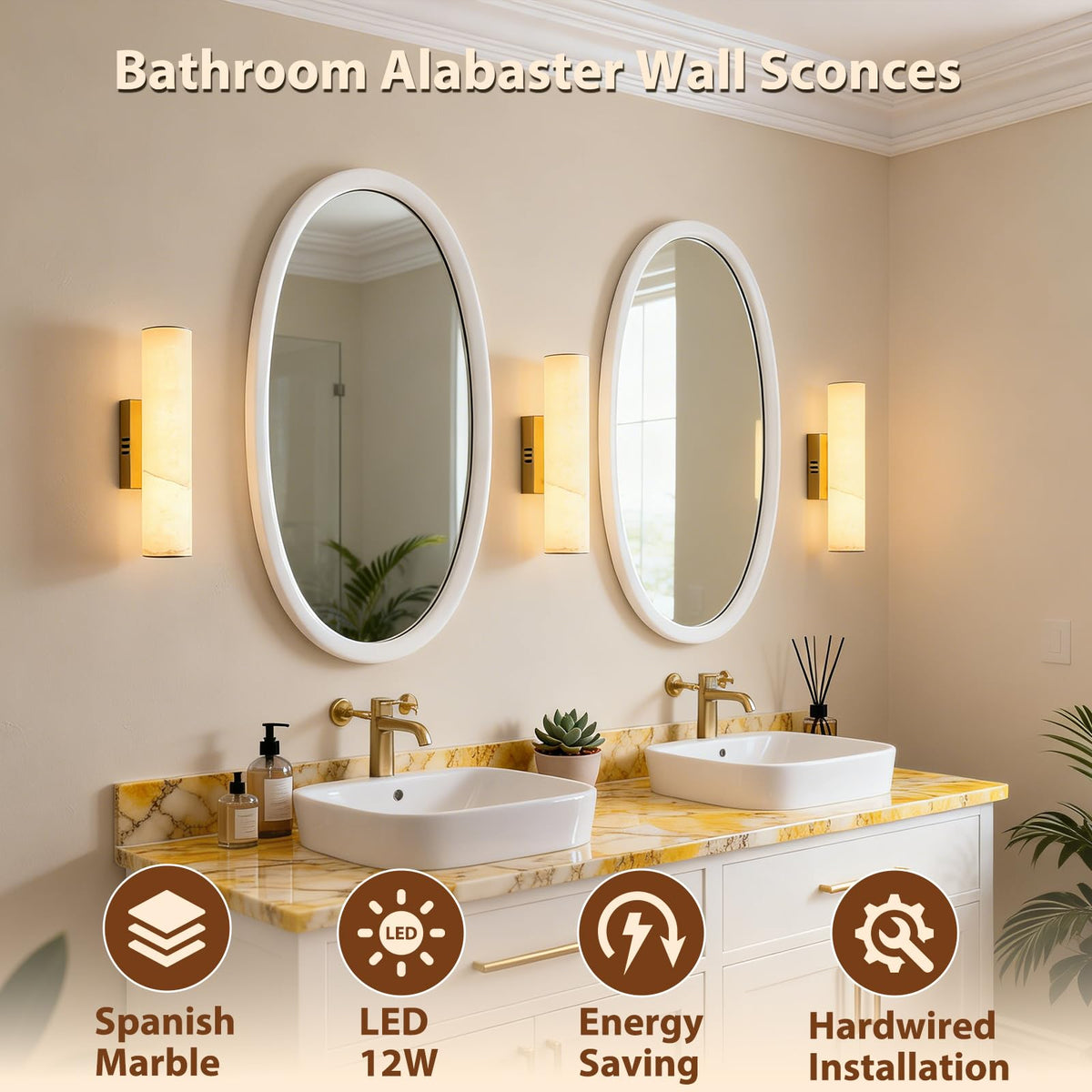 14.2in Alabaster Wall Sconces (Gold-14.2in-1 Pack)