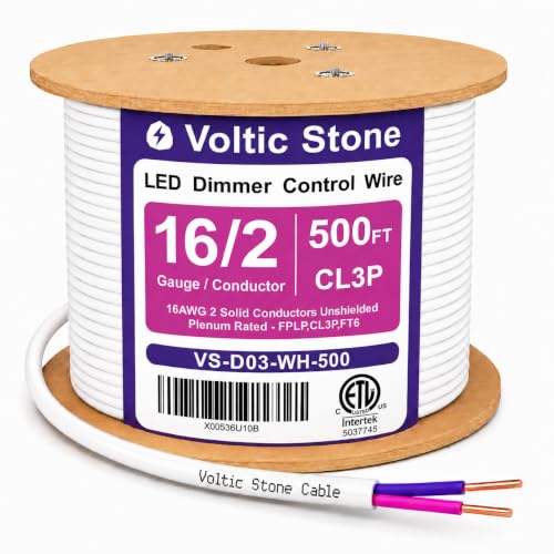 16/2 0-10V Dimming Dimmer LED Switch Wire, Full-Size 16 AWG Solid Bare Copper Control Cable, ETL Listed CL3P Plenum Rated Flame-Retardant, Pink & Purple, for 0–30V Low Voltage System (500 FT)