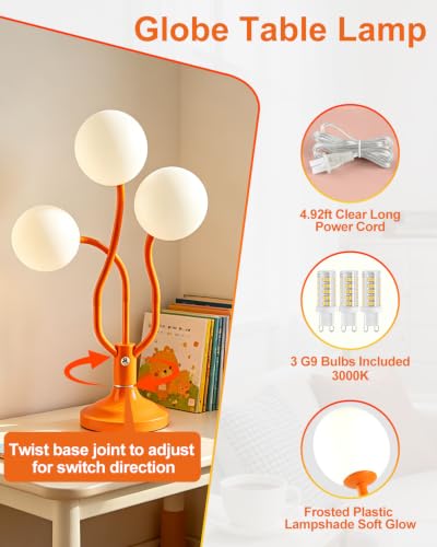 Orange Globe Table Lamp Dimmable Magic DIY Arms G9 Bulbs Included (08-Orange-Globe-3U-Magic DIY Arms)