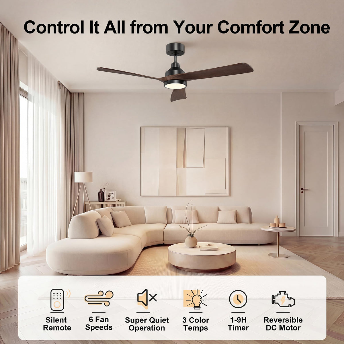 2 Pack 52 Inch Ceiling Fan with Lights (black & walnut / 52 Inch)