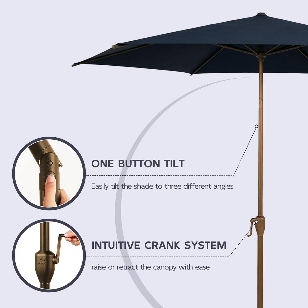 9FT Outdoor Patio Umbrella Outdoor Table Umbrella with Crank Market Umbrella 6 Sturdy Ribs UV Protection Waterproof and Push Button Tilt for Garden Deck Backyard Pool (9 FT(6 Ribs) / Dark Blue)