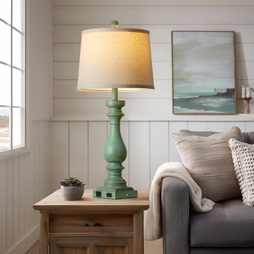 29" Tall Vintage Table Lamps Set of 2 (Green)