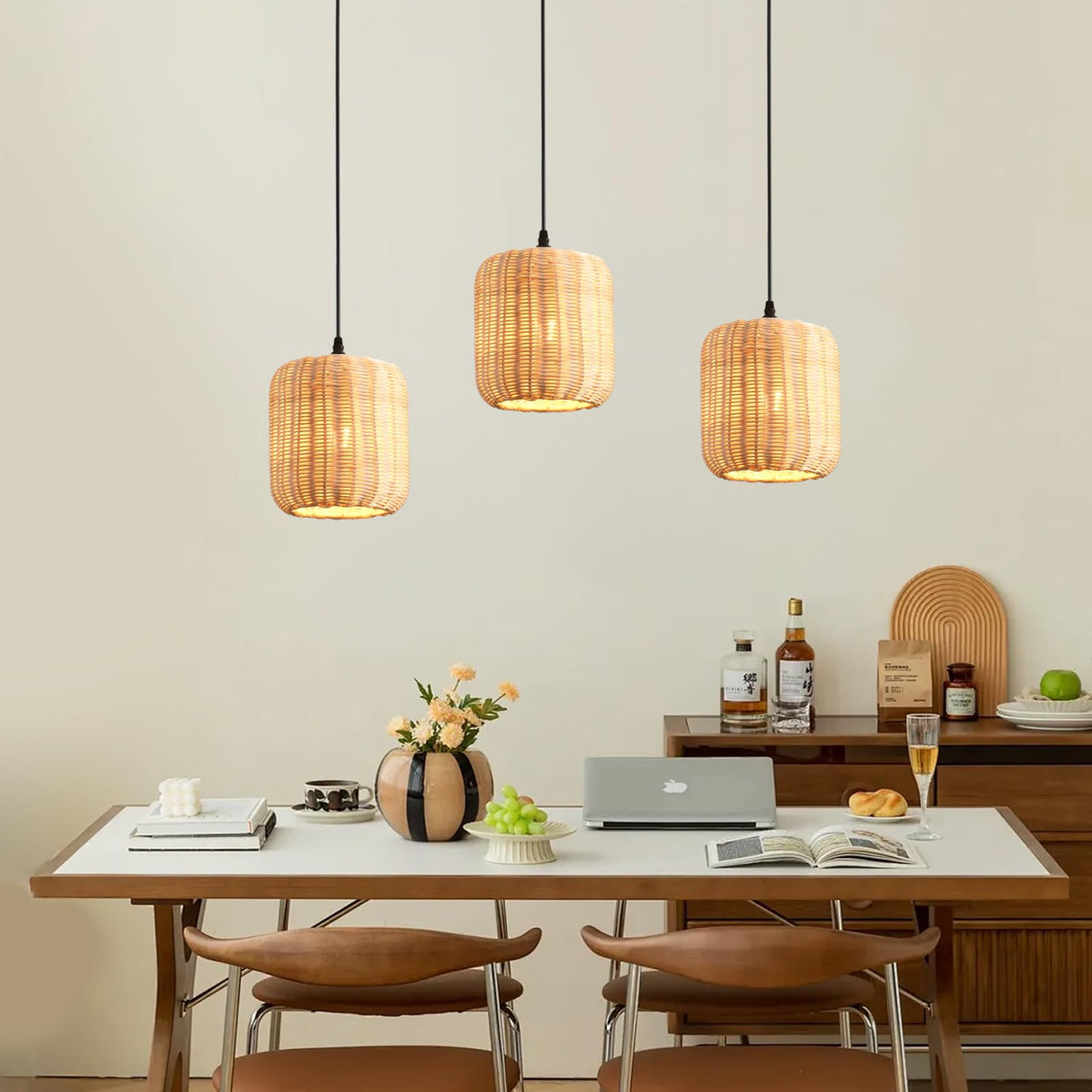 3 Pack Rattan Pendant Light (Black / 3-Pack 7.87 in)
