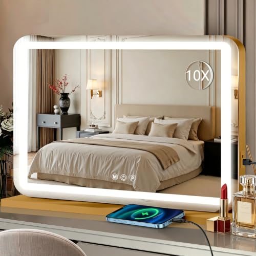 23"x18" Gold Vanity Mirror with Lights (Gold / 23"L x 18"W)