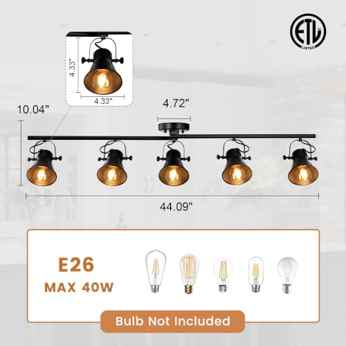 44" Farmhouse Track Lighting Fixtures Ceiling Black Track Light 5 Light (44 inch-5 light)