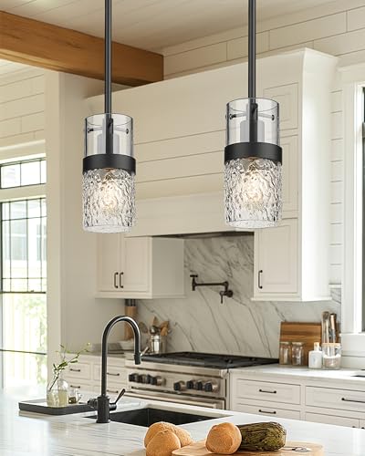 Glass Pendant Lights Kitchen Island (Black -Hammered Glass / 3.5" Hammered Glass, 1-Light)