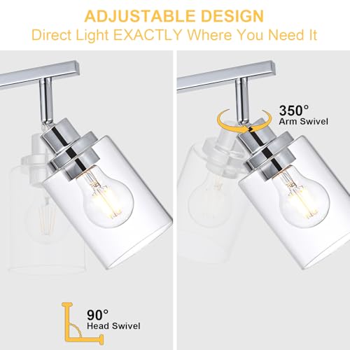 4 Light Track Lighting Kit Ceiling Kitchen Track Lighting Fixtures Chrome Bathroom Vanity Wall Lights with Clear Glass Multi (Chrome / 4-Light)