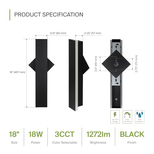 18" LED Linear Wall Sconce 2 Pack (Black)