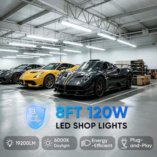 T8 8FT LED Shop Lights 8 Pack 6000K Linkable Garage Light Fixture