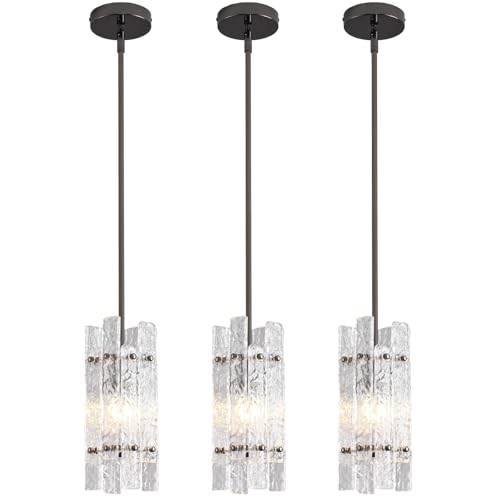 Modern Crystal Pendant Light for Kitchen Island (Pearl Black / 3-Pack(Square))