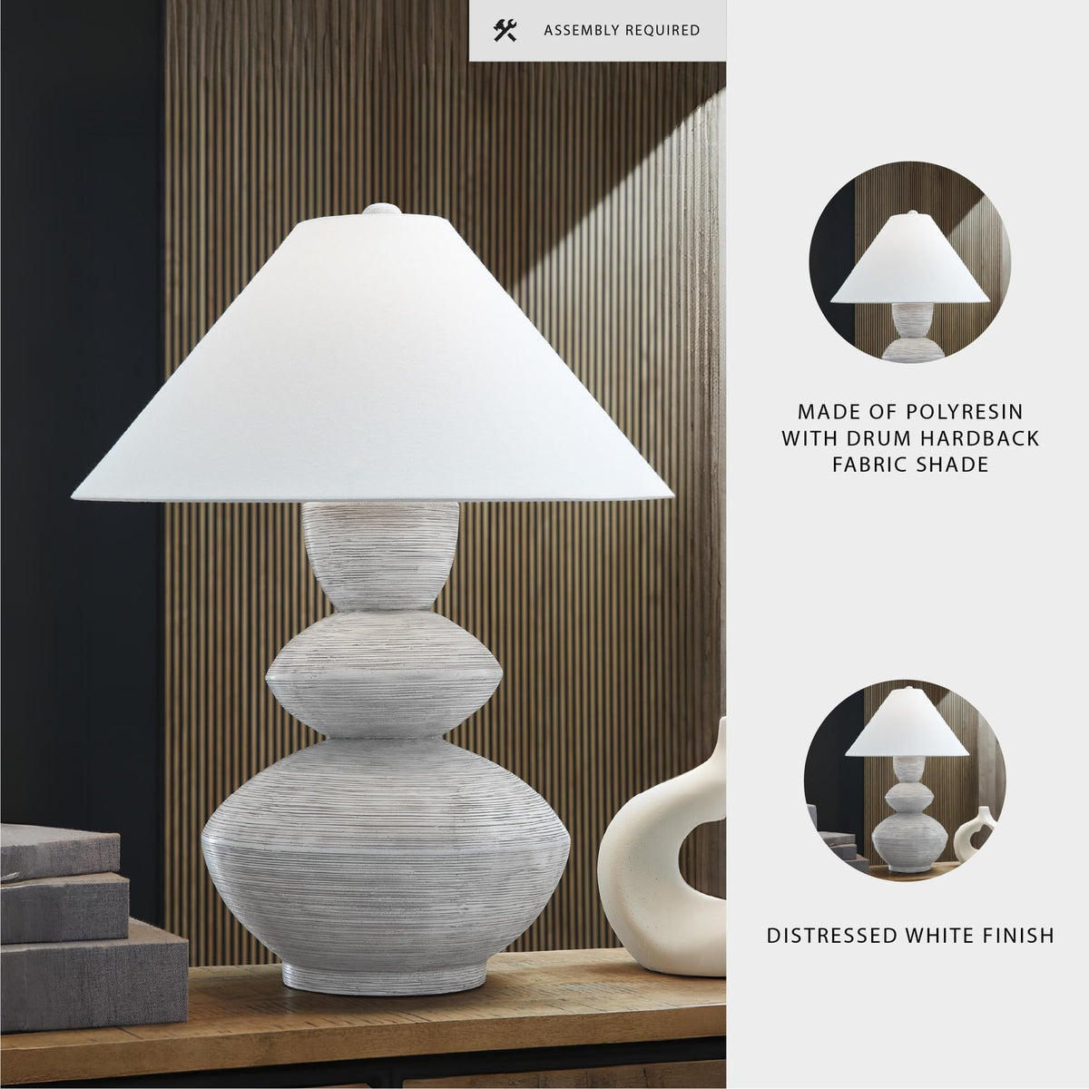 Table Lamp 30" Gourd (Distressed White/Gray / Table Lamp)