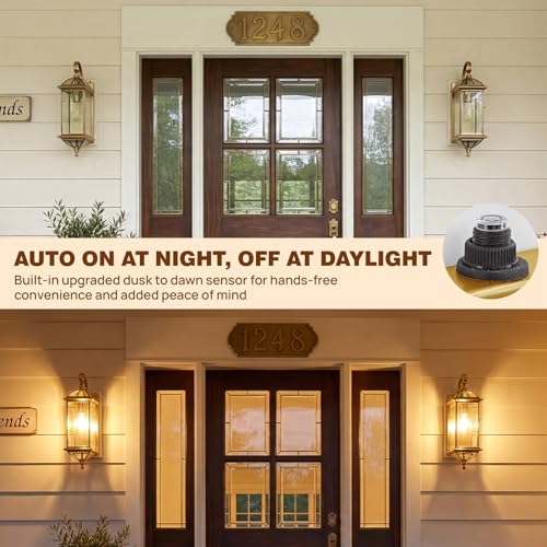 Solid Copper Dusk to Dawn Outdoor Wall Lantern (Warm Satin Brass / 20''H)