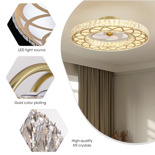 Crystal Ceiling Fans with Lights (Gold - 24 Inch)