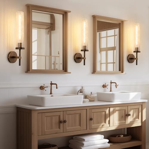 19.5" Knurled Brass Wall Sconces Set of 2 (Bronze-Crackle Tube / 19.5″-2 Pack)