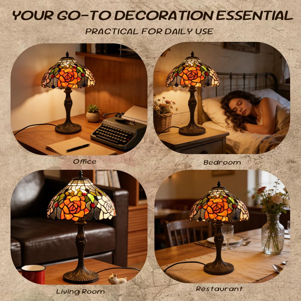 Rose Tiffany Style Stained Glass Table Lamp (Stained Glass Lamp C)