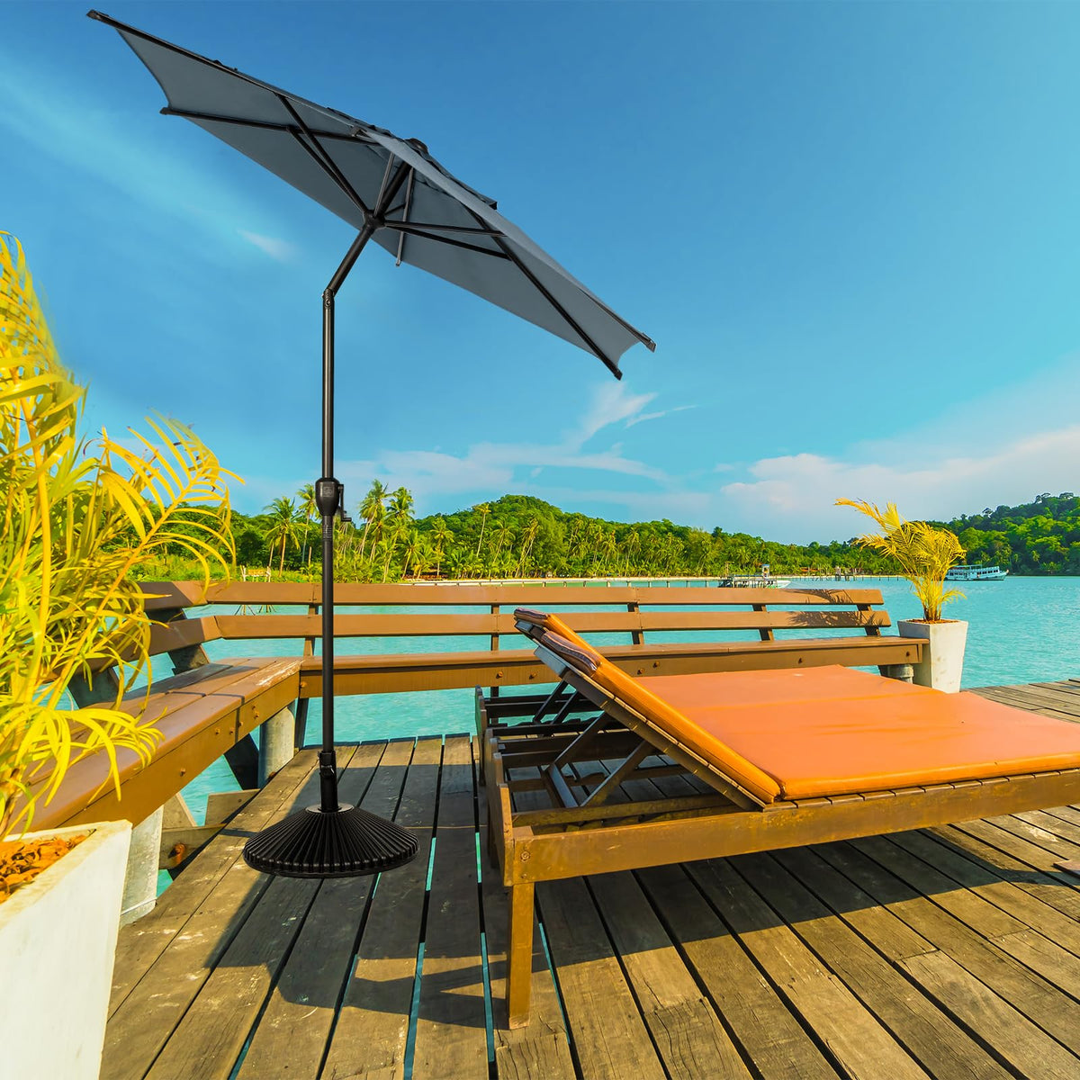 7.5FT Lyon Outdoor Patio Umbrella Outdoor Table Umbrella with Push Button Tilt and Crank Market Umbrella 6 Sturdy Ribs UV Protection Waterproof for Garden Deck Backyard Pool Grey (7.5 FT(6 Ribs) / Grey)
