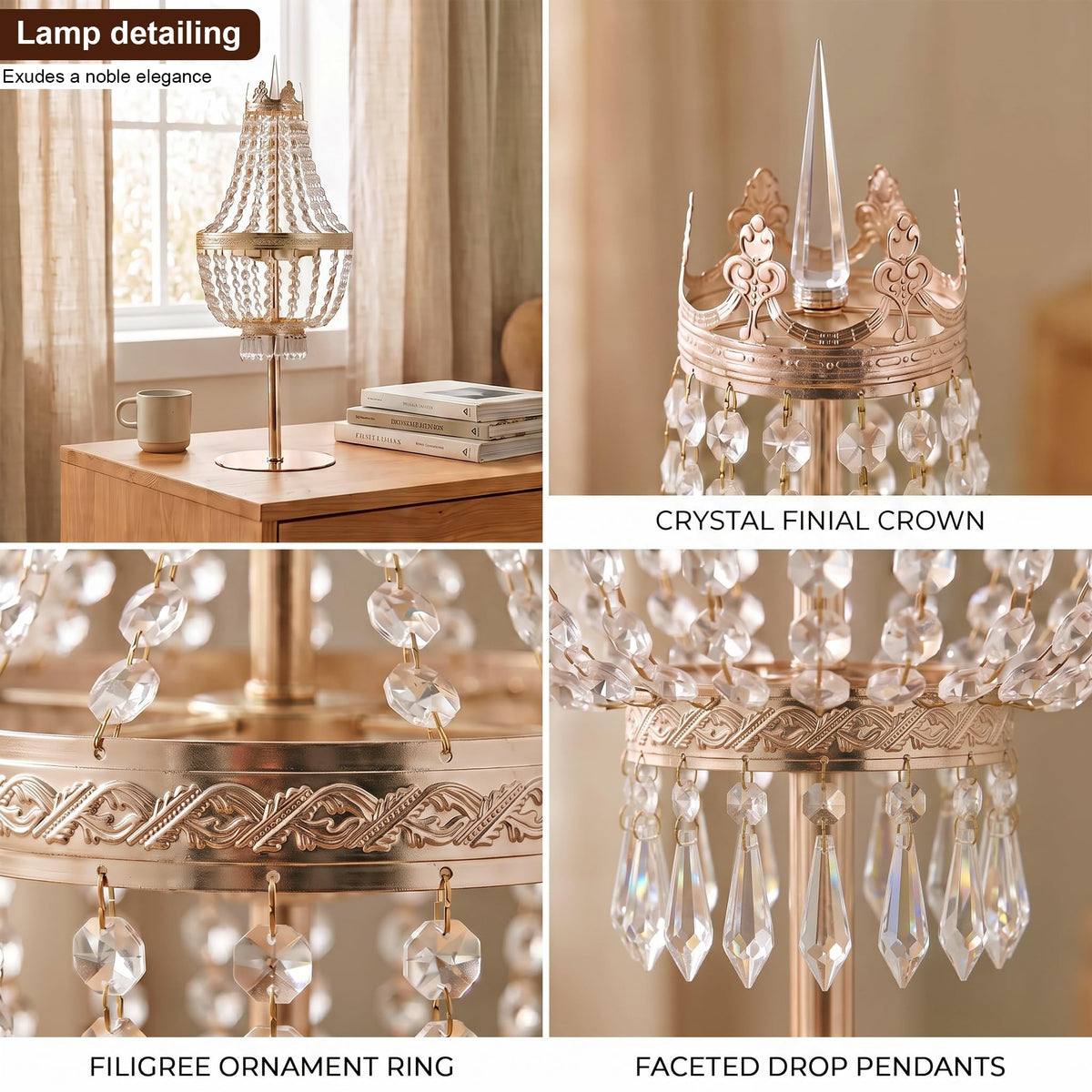 25.6“ Tall Luxurious Golden Crystal Table Lamp (Gold Crown)