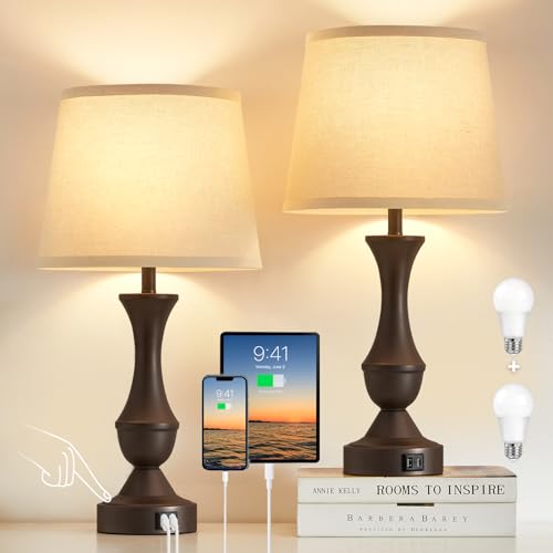 22" Table Lamp Set of 2 (Brown,Beige / 22in)
