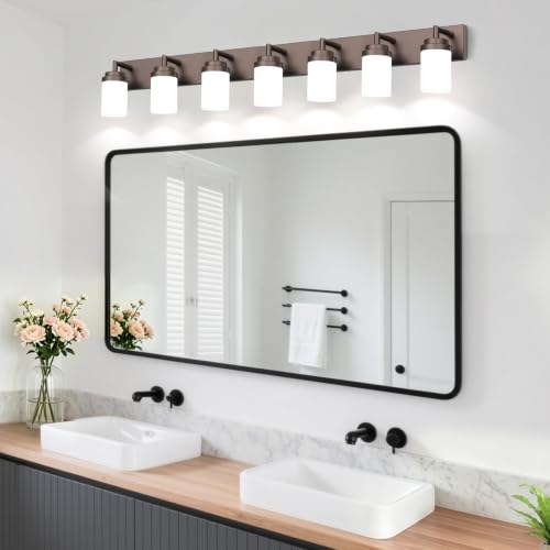 Bathroom Light Fixtures (ORB-White Shade / 7-Light)