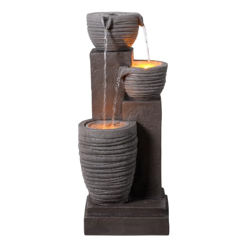 Horizontal Ribbed Pattern Outdoor Water Fountain (Warm Gray)