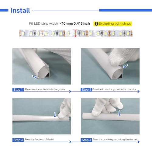 10 Pack Black V Shape LED Channel with Milky White Diffuser Cover 3.3FT Angled Aluminum Extrusion for LED Strip Lights Corner Mounting Track Profile for Under Cabinet Lighting (Black Aluminum + White Cover / 3.3FT/10P/#006)