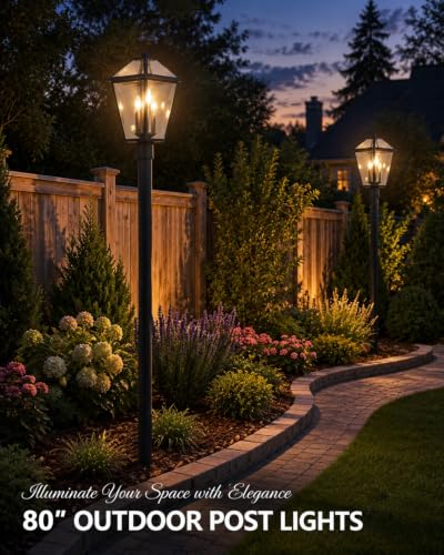 Outdoor Lamp Post Light with 3 (80"- 3-Light Warm Bulb)