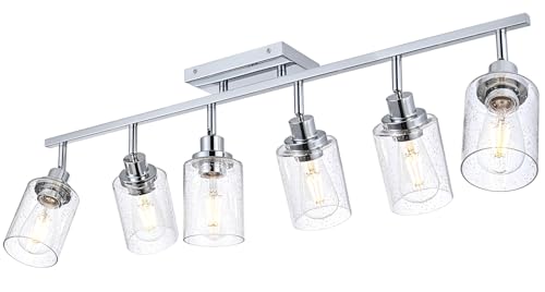 6 Light Track Lighting Kit Chrome Tracking Lights Fixture Ceiling Vanity Light with Seeded Glass Track Lighting Heads (Chrome / 6-Light)