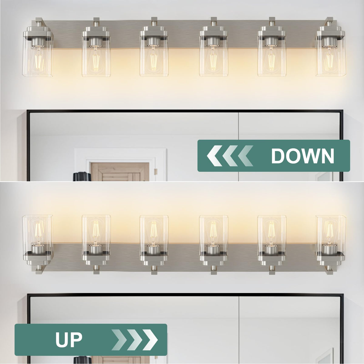 Brushed Nickel Bathroom Light Fixtures (Brushed Nickel / 6-Light, 46-inch)