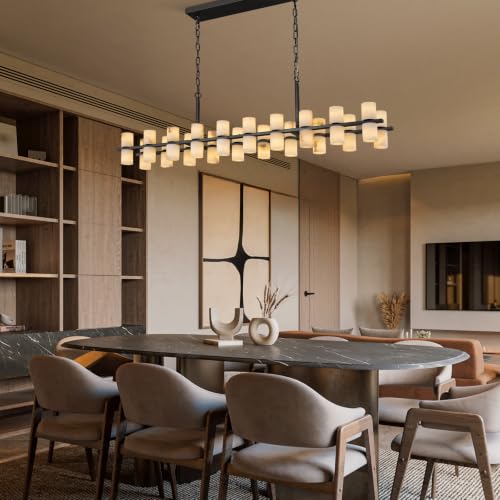 Alabaster Round Chandelier (6-Rectangular-Black-54in)